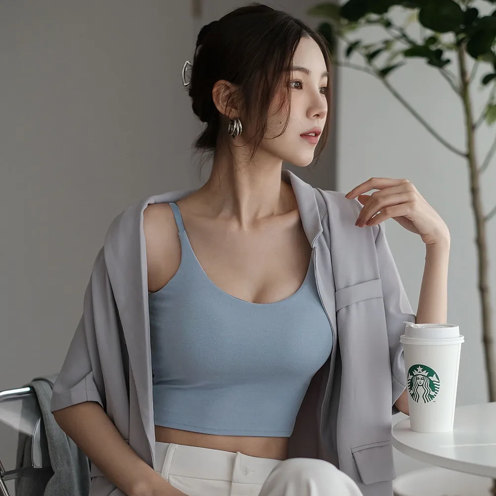 【EASY SHOP】Banana Pie-BRA TOP-U領短版爆乳涼感背心(藍色)