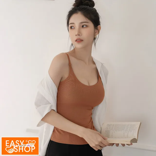 【EASY SHOP】Banana Pie-BRA TOP-U領長版爆乳涼感背心(焦糖色)