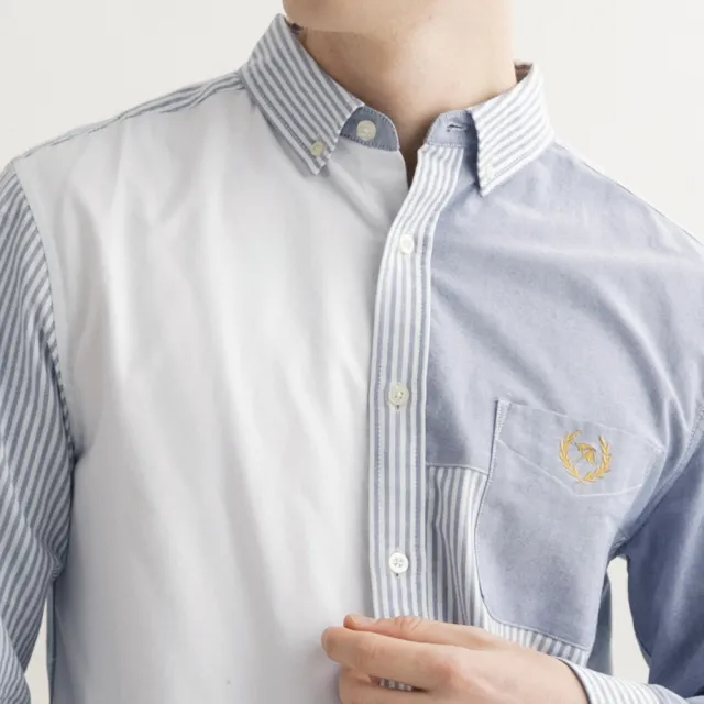 【Arnold Palmer 雨傘】男裝-純棉多色拼接條紋襯衫(深藍色)
