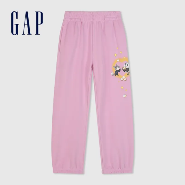 【GAP】女童裝 Gap x 功夫熊貓聯名 Logo印花束口鬆緊褲-糖果粉(411800)