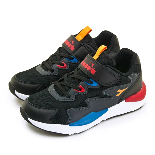 DIADORA 大童 迪亞多那 22cm-24.5cm 超寬楦經典復古運動跑鞋 潮流老爹系列(黑灰紅 11088)