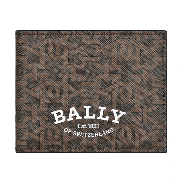 【BALLY】BALLY Brasai TPU 6卡白字LOGO雙B印花設計對折短夾(棕)