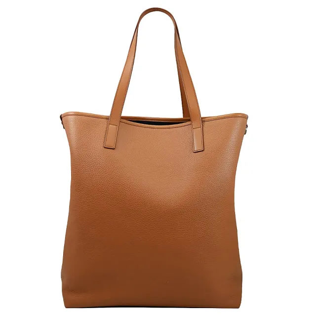 【TOD’S】TODS 經典烙印LOGO小牛皮直式肩背包托特包(焦糖棕)