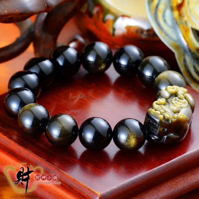【財神小舖】金曜石貔貅手鍊 旺財款 14mm(已開光 高雄進寶財神廟 開運手鍊 黑曜石)