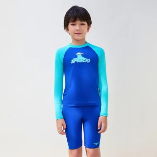 【SPEEDO】男孩 防曬上衣和及膝泳褲套裝Splash ＆ Learn(鈷藍/藍)