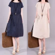 【JC Collection】洋裝韓版寬鬆顯瘦純色氣質連身裙(藍、杏)