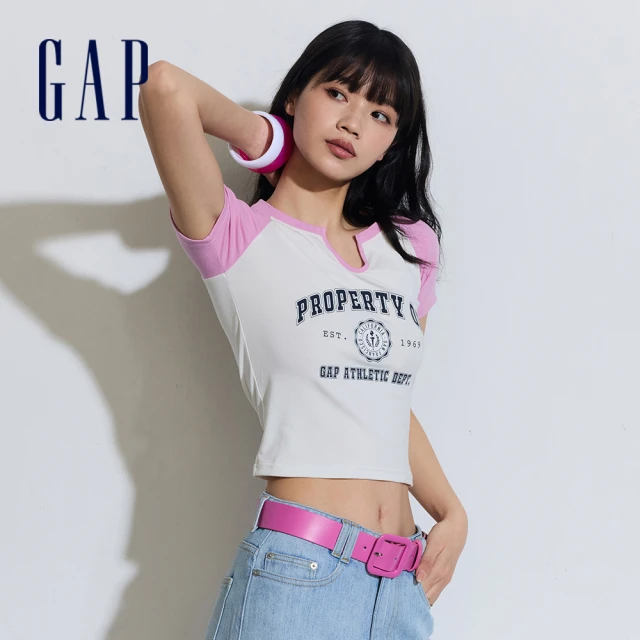 GAP 女裝 Logo印花羅紋圓領短袖T恤-白色(873956)