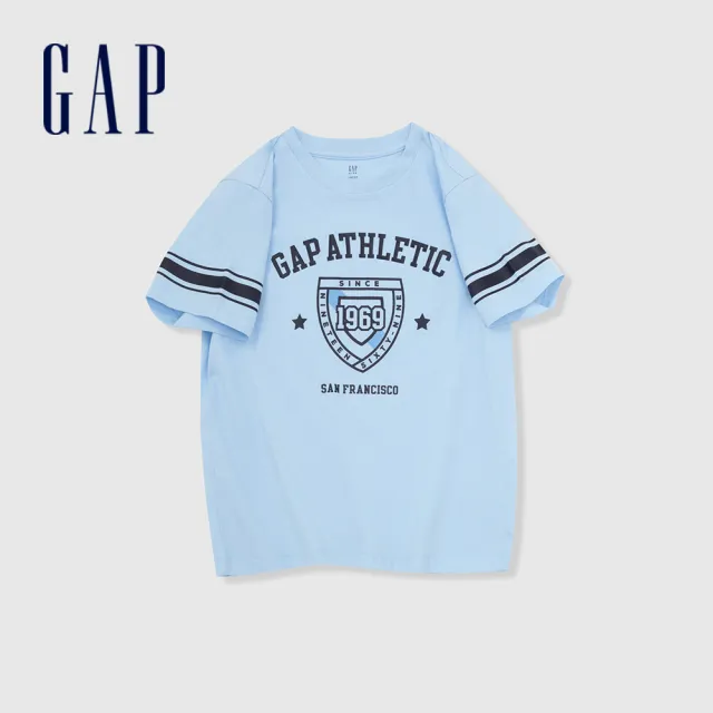 【GAP】男童裝 Logo純棉印花圓領短袖T恤-天藍色(890534)