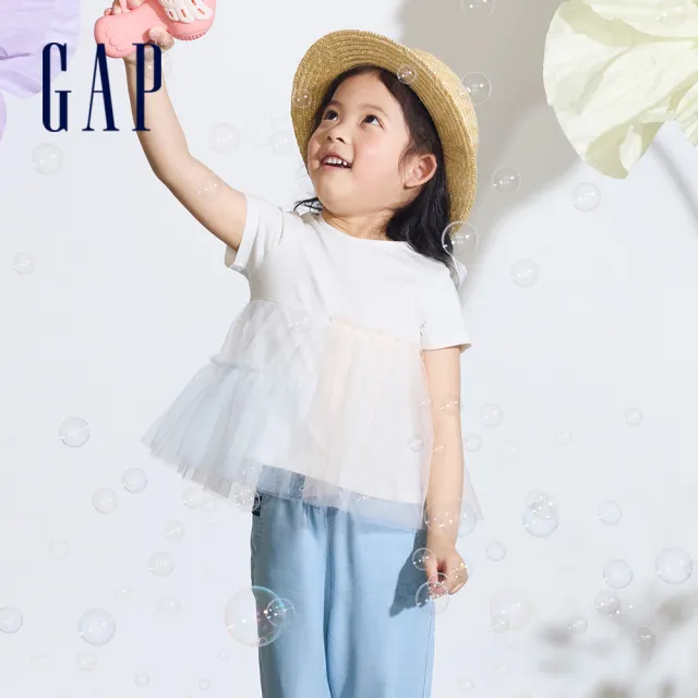 【GAP】女幼童裝 Logo純棉圓領短袖T恤-白色(890532)