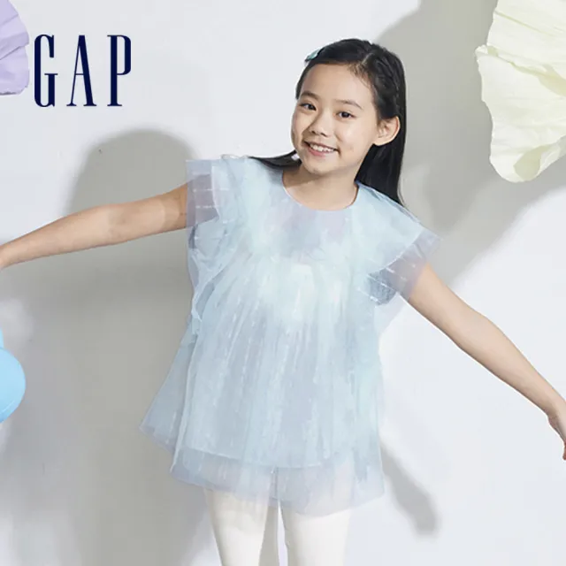 【GAP】女童裝 圓領短袖上衣-淺藍色(890484)