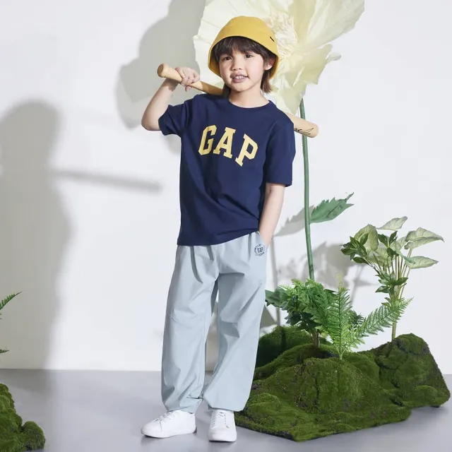 【GAP】男童裝 Logo防曬印花束口鬆緊褲-藍色(890517)