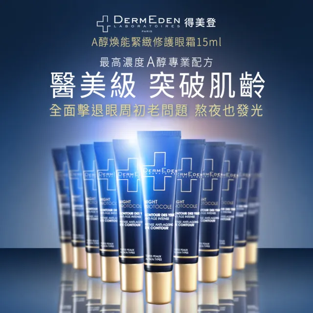 【DermEden 得美登】法國藍帶眼霜★A醇煥能撫紋修護眼霜15mL x3(醫美級★熬夜發光x亮眼撫紋x細紋剋星/眼霜)