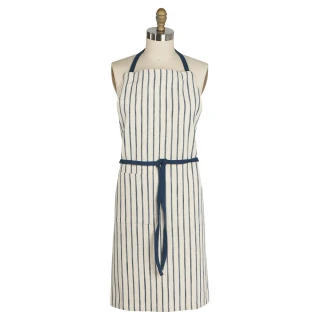 【DANICA】Heirloom平口單袋圍裙 極簡藍紋(廚房圍裙 料理圍裙 烘焙圍裙)