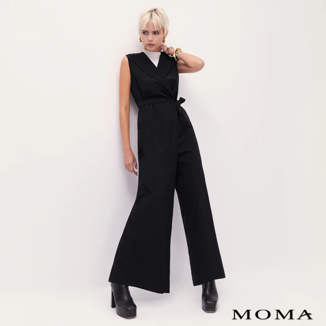 MOMA 高級感西裝領連身寬褲(黑色)折扣推薦