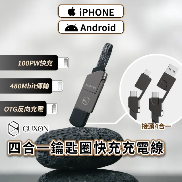 【GUXON】四合一鑰匙圈傳輸充電線(USB-A / type-C / Apple Lightning)