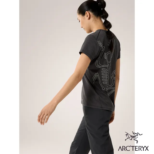 【Arcteryx 始祖鳥官方直營】女 Taema ArcBird 快乾短袖圓領衫(雜黑)