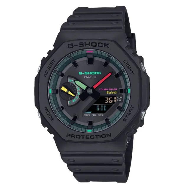 CASIO 卡西歐】G-SHOCK 酷炫霧面黑螢光色點綴太陽能智慧藍芽八