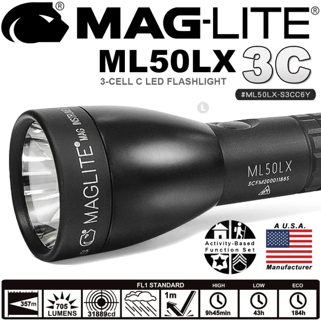 【MAG-LITE】MAG-LITE ML50LX 3C LED 手電筒-黑色(#ML50LX-S3CC6Y)