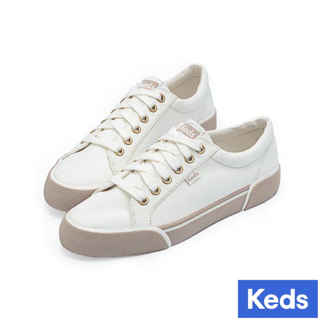 【Keds】JUMP KICK 復古時尚金眼扣帆布運動鞋-卡其/白(9241W123264)