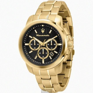 【MASERATI 瑪莎拉蒂】瑪莎拉蒂男錶型號R8873621013(黑色錶面金色錶殼金色精鋼錶帶款)