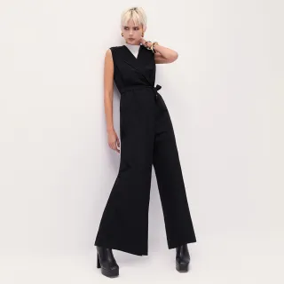 【MOMA】高級感西裝領連身寬褲(黑色)