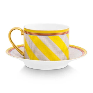 【PIP STUDIO】Chique Stripes 咖啡杯組220ml-黃(咖啡杯+碟子)