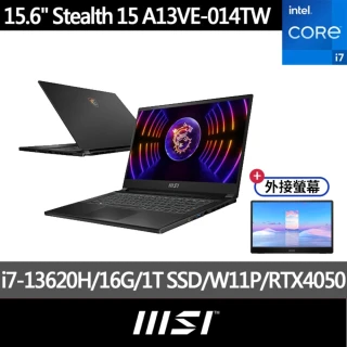 MSI 微星MSI 外接螢幕組★15.6吋i7獨顯RTX電競筆電(Stealth 15/i7-13620H/16G/1T SSD/RTX4050/W11P/014TW)
