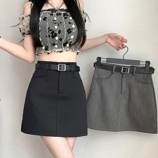 【D.studio】韓版氣質顯瘦高腰工裝短裙(內有安裙褲 A字裙 西裝裙 短裙 裙子 褲裙 女裝 褲子 衣服 P327)