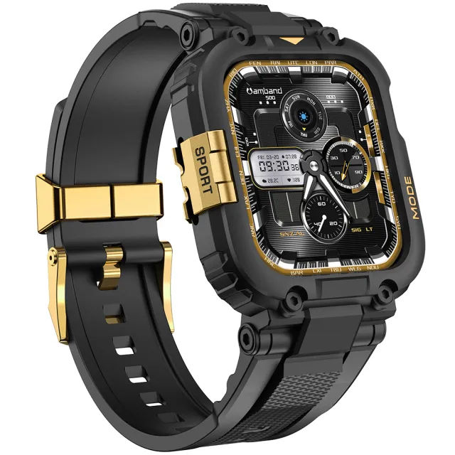 【Amband】Apple Watch 專用保護殼 M1 黑金 TPU 錶帶(42mm/44mm/45mm - Apple Watch 8/7/6/SE/5/4/3/2/1)