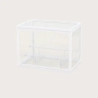 【FL 生活+】2入組-中型款-階梯式鋼化玻璃透明展示收納盒(附展示架-模型/公仔/ 扭蛋/展示盒/收藏/陳列)