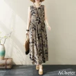 【ACheter】可哥波西米亞長裙無袖圓領印花連身裙洋裝#121357(可可)
