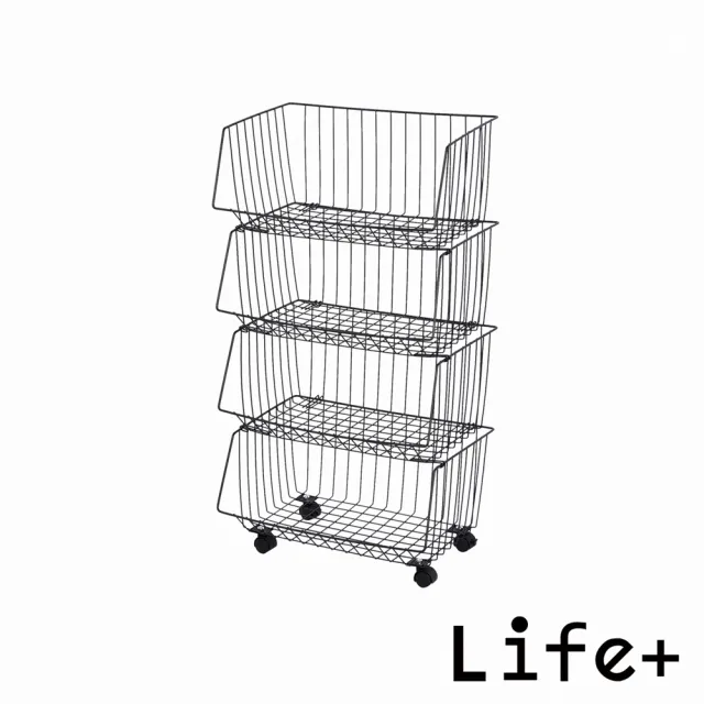 【Life+】日式簡約鏤空多功能移動式四層落地廚房水果蔬菜置物架/收納推車/置物架(置物架 廚房架子 蔬菜架)