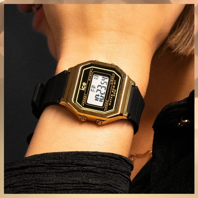 【Ice-Watch】ICE DIGIT RETRO系列 復古金框矽膠電子錶 32mm(咖啡色)