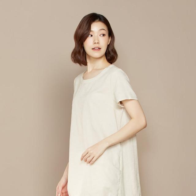 【YVONNE 以旺傢飾】出清品 天絲麻長版短袖上衣(奶霜杏)