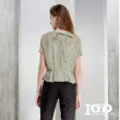 【IGD 英格麗】網路獨賣款-波點植絨雪紡排釦綁帶上衣(綠色)