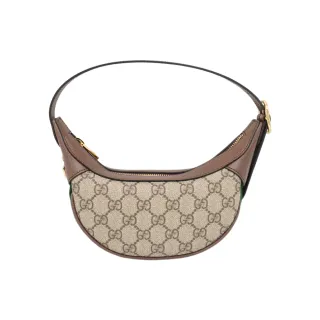 【GUCCI 古馳】Ophidia GG 帆布半月迷你手提袋(658551-棕)