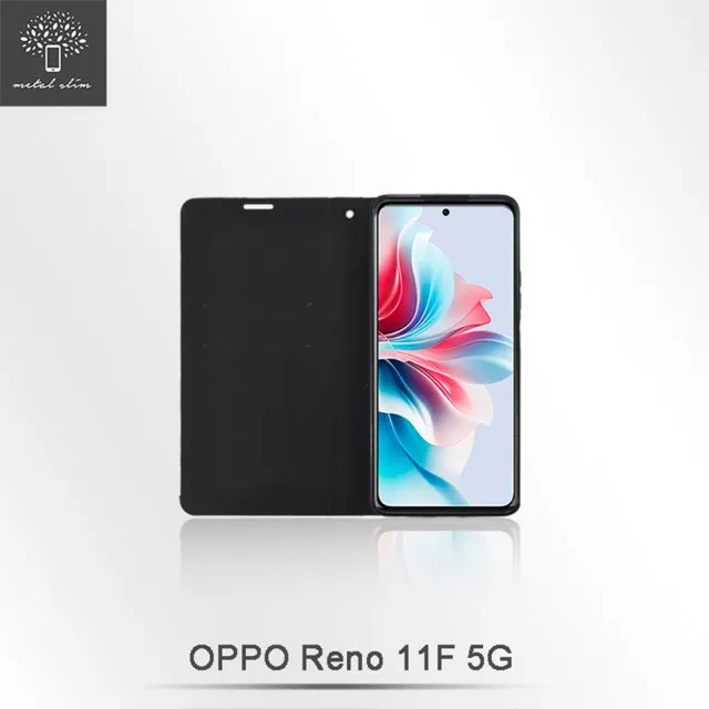 【Metal-Slim】OPPO Reno 11F 5G 荔枝紋雙料隱磁TPU站立皮套