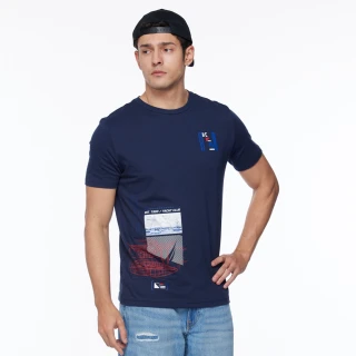 【NAUTICA】男裝 透視帆船圖騰印花短袖T恤(深藍)