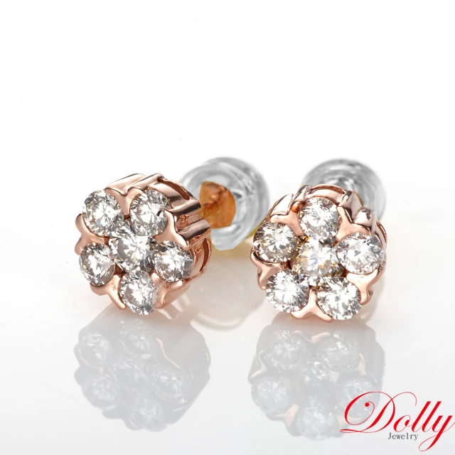 【DOLLY】1.20克拉 輕珠寶18K玫瑰金鑽石耳環(002)