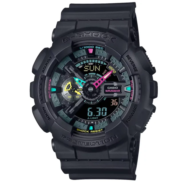 【CASIO 卡西歐】G-SHOCK 螢光色彩 虛擬世界雙顯腕錶 送禮推薦 禮物(GA-110MF-1A)