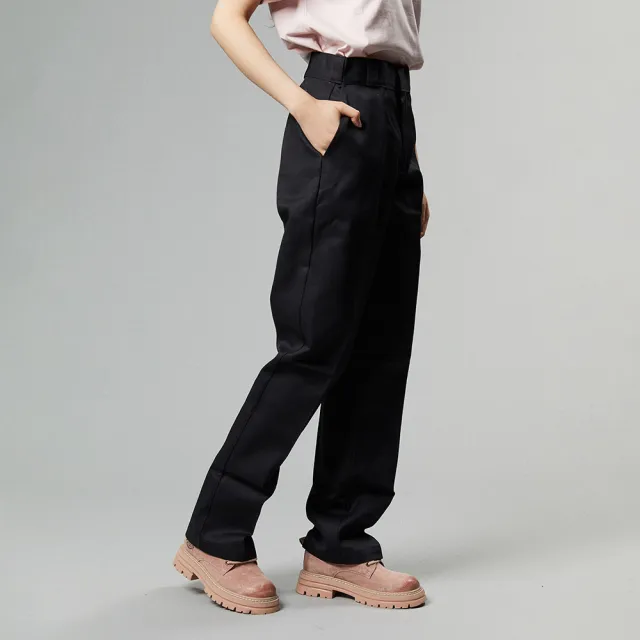 【Dickies】女款黑色874抗皺材質寬版褲耳工裝直筒長褲｜DK012996BLK