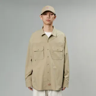 【Dickies】男款卡其色胸前雙收納口袋寬鬆舒適長袖襯衫｜DK013100KHK