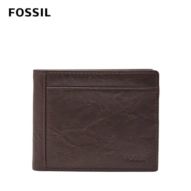 【FOSSIL 官方旗艦館】Neel 真皮兩折翻轉證件格皮夾-咖啡色 ML3899200(禮盒組附鐵盒)