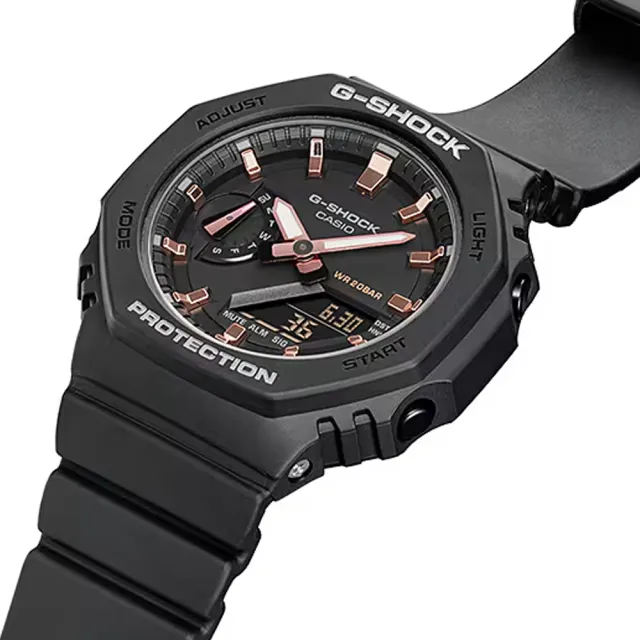 【CASIO 卡西歐】G-SHOCK WOMEN 縮小版農家橡樹 八角形雙顯錶-黑(GMA-S2100-1A 防水200米)