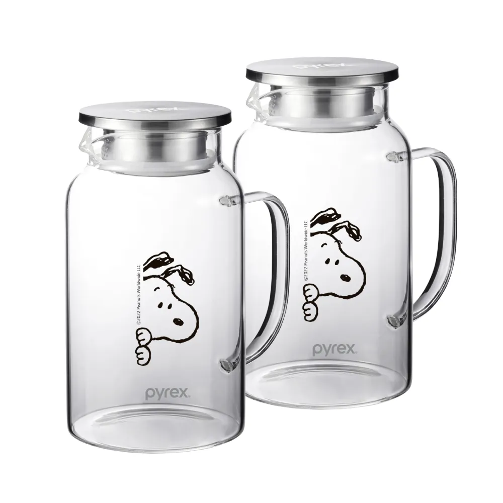 【康寧PYREX】買1送1 SNOOPY黑白復刻耐熱玻璃壺1450ml(任選)