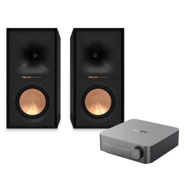 【Klipsch】R-50M書架型喇叭-黑檀+WiiM AMP串流擴大機(兩聲道組合)