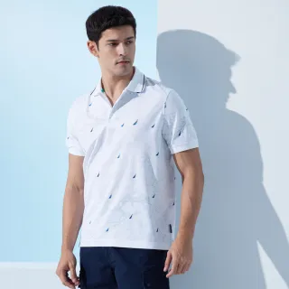 【NAUTICA】男裝 滿版品牌LOGO印花短袖POLO衫(白色)