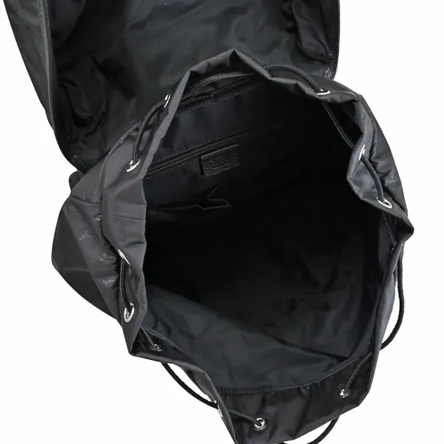【GUCCI 古馳】經典雙G緹花緞面尼龍束口翻蓋旅用包後背包(黑)