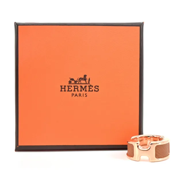 【Hermes 愛馬仕】Olympe 小牛皮戒指(窄版/駝金/玫瑰金)