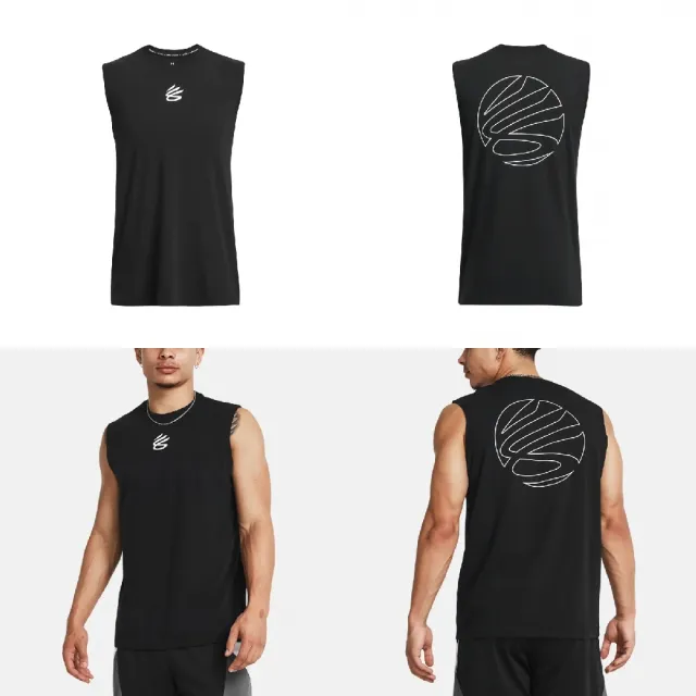 【UNDER ARMOUR】背心 Curry Tank Top 男款 黑 白 彈性 寬鬆 咖哩 無袖上衣 運動 籃球 UA(1383377001)